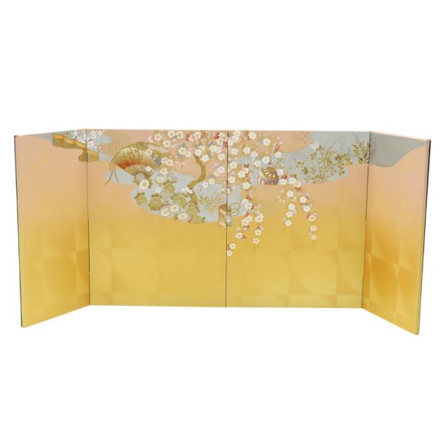 アウトレット品 屏風 単品 13号 桜と冊子 三曲屏風 24a-ya-0515 アウトレット品 インテリア 屏風単品 13号 吉兆 手描き桜 三曲屏風