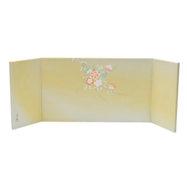 アウトレット品 インテリア 屏風単品 12号 手書き イエロー 本仕立三曲 飾り幅：70〜80cmcm (25a-ya-0117) 雛人形 ディスプレイ 見切処分品