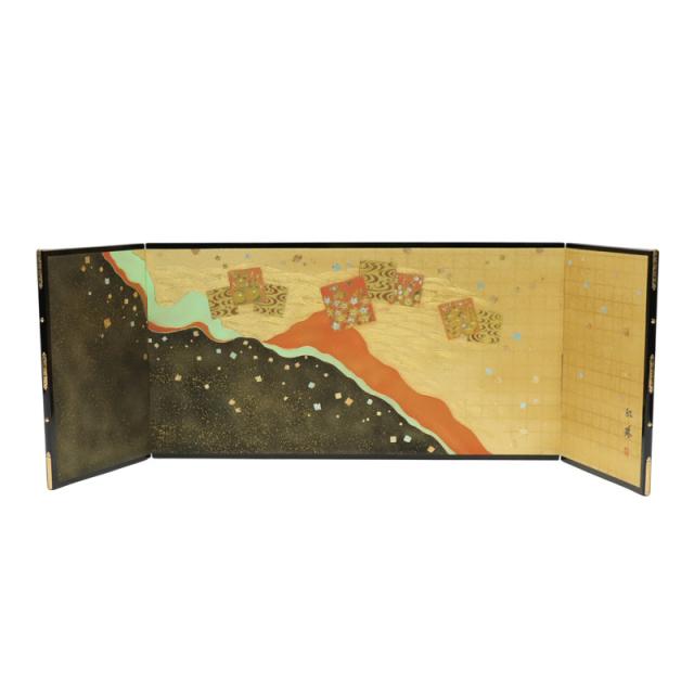 アウトレット品 屏風 単品 11号 金銀箔押 二曲屏風 金彩 雅山水 24a-ya-0492 アウトレット品 屏風 単品 11号 金銀箔押 三曲屏風 秋山満開