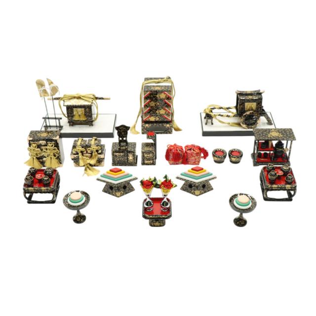 アウトレット品 雛人形 道具単品 30号 雛道具9点セット 前盛 唐草 手作り木製品 (25a-ya-0336) インテリア ディスプレイ 見切処分品