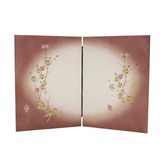 アウトレット品 インテリア 屏風単品 16号 桜刺繍P紫ぼかし 二曲屏風 平置き幅70cm (25a-ya-0504) 雛人形 ディスプレイ 見切処分品