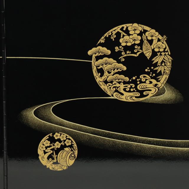 アウトレット品 屏風 単品 25号 松山 二曲一双屏風 黒 24a-ya-0513 アウトレット品 屏風 単品 25号 松山 二曲一双屏風 黒 飾り幅：100