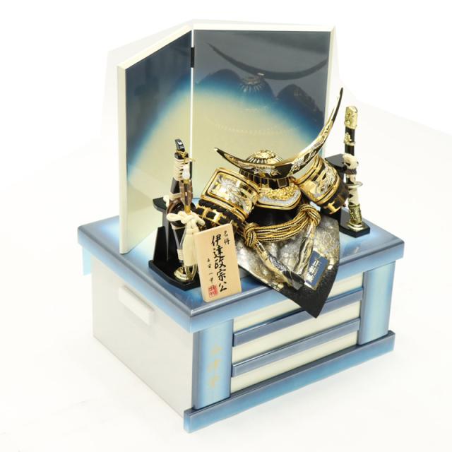 アウトレット品 五月人形 セット 8号 伊達政宗公 収納兜飾り 紺パール