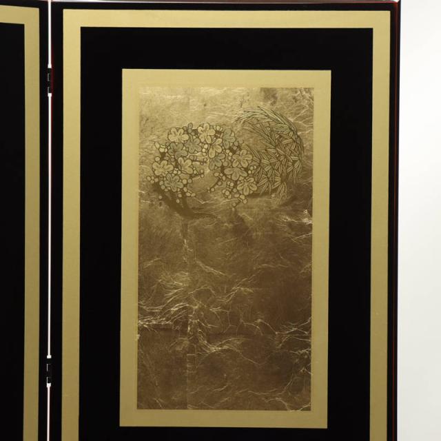 アウトレット品 屏風台 台屏風セット 黒塗平台 13号三曲金箔屏風