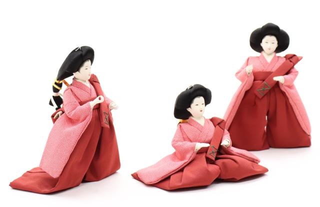アウトレット品 雛人形 官女単品 三白 芥子 赤系衣裳 三人官女 (26a-ya