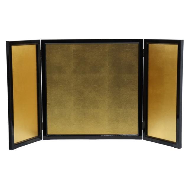 金屏風 アウトレット品 屏風単品 三曲金屏風 15号 ゴールド 黒枠 レトロ