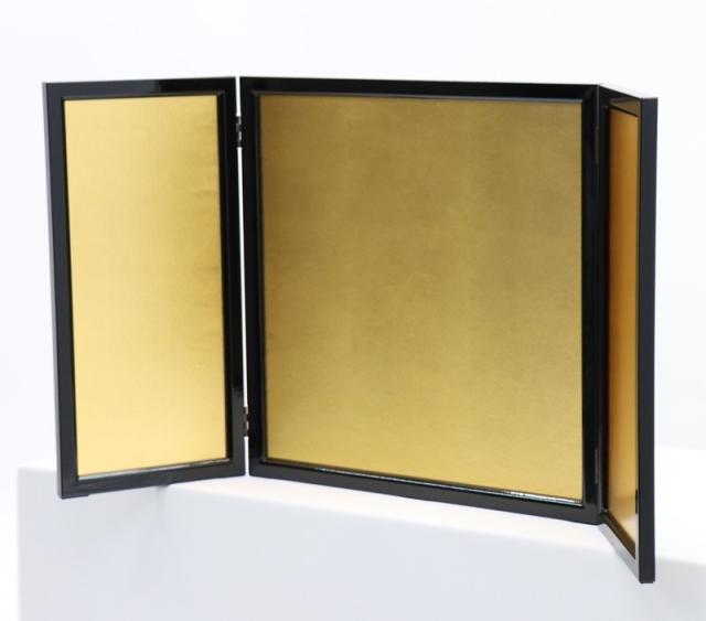 アウトレット品 屏風単品 三曲金屏風 15号 ゴールド 黒枠 レトロ