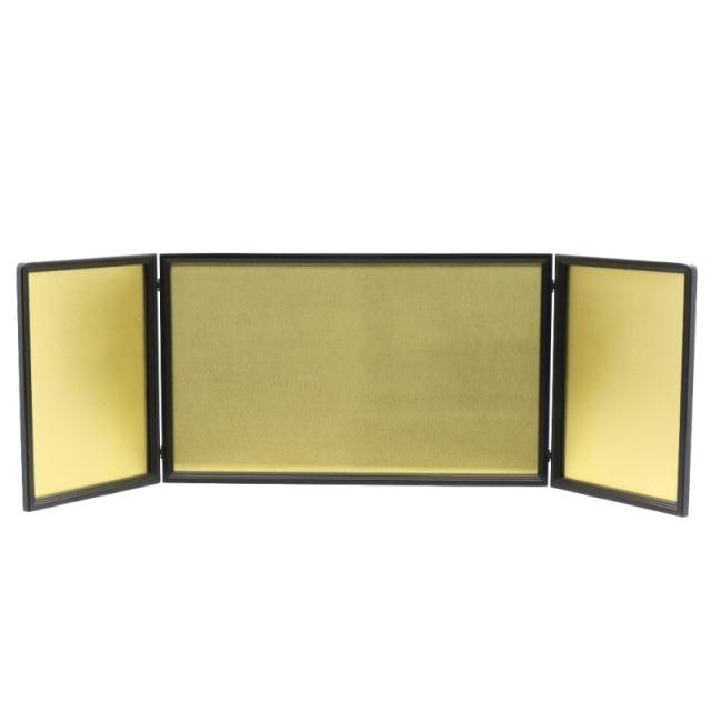 アウトレット品 屏風単品 三曲金屏風 15号 ゴールド 黒枠 レトロ