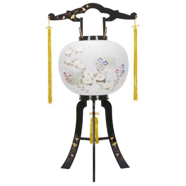 盆提灯 八女提灯 置き提灯 行灯 廻転灯 あかり銀杏蒔絵絵入 11号 高さ80cm （P40)(8605-11705) 電気コード式 初盆 お盆の通販は 11,880円