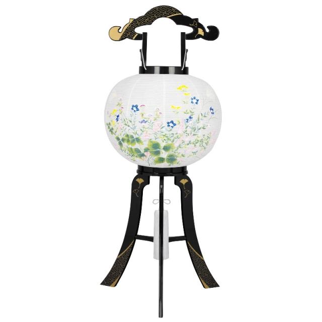 盆提灯 八女提灯 置き提灯 行灯 廻転灯 花印綾型蒔絵絵入 11号 高さ81cm （P40)(8606-11719) 電気コード式 初盆 お盆の通販は 11,660円