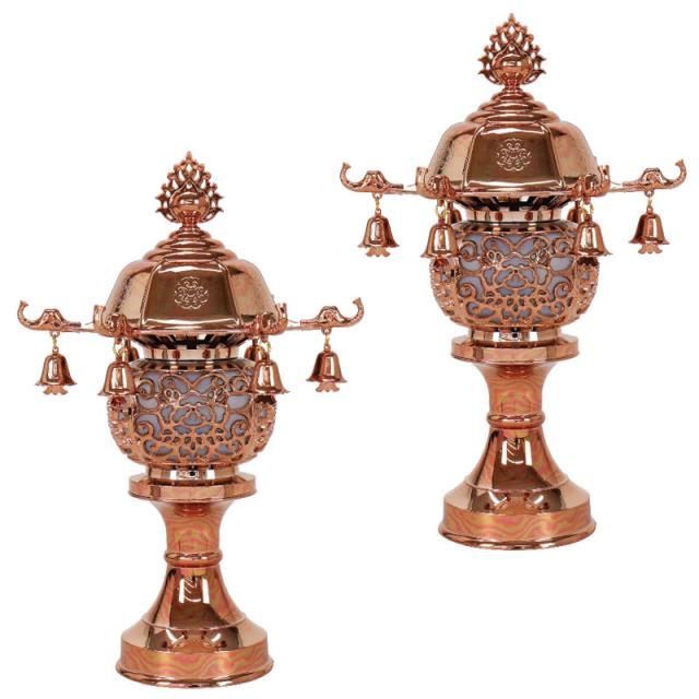 盆提灯 八女提灯 置き提灯 霊前灯 極楽灯ブロンズ鈴付 （2個セット） 8号 高さ27cm （P46)(8841-08530) 電気コード式 初盆 お盆の通販は 11,580円