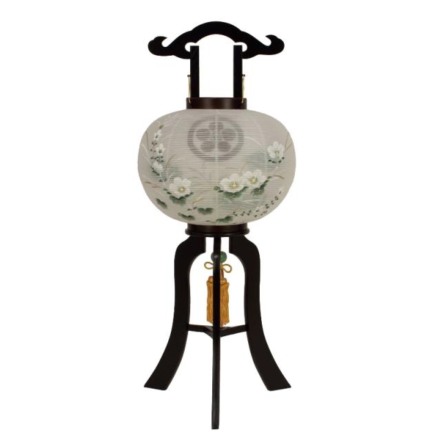 盆提灯 八女提灯 置き提灯 行灯 家紋入り 彩雲の里絹二重絵入 大11号 高さ85cm （P29)(8441-11495k) 電気コード式 初盆 お盆