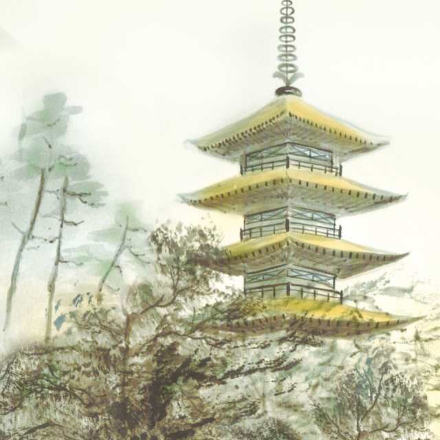 【安い売品】●伊藤渓山 日本画額F6(黒) 「金富士」● 自然、風景画