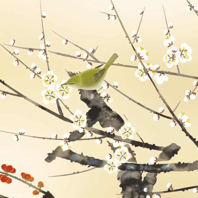 額絵 日本画[花鳥画]春飾り 【紅白梅に鶯】 [F4] [田村竹世] [G4-BK065 