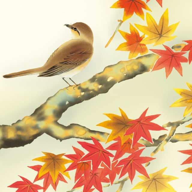 額絵 日本画[花鳥画]秋飾り 【紅葉に小鳥】 [F6] [緒方葉水] [G4-BK080 