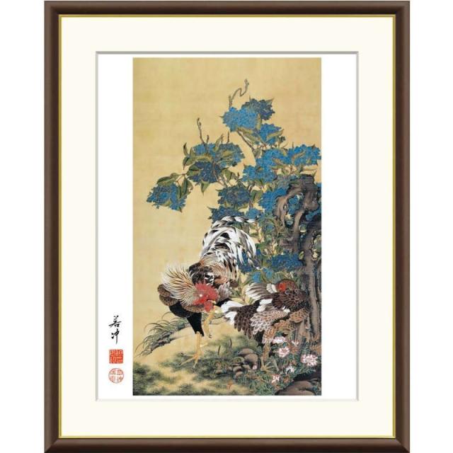 額絵 伊藤若冲 紫陽花双鶏図 f6サイズ 日本の名画シリーズ Jakuchu gk-a5-j2066-f6（p101） （J2-066/f6）