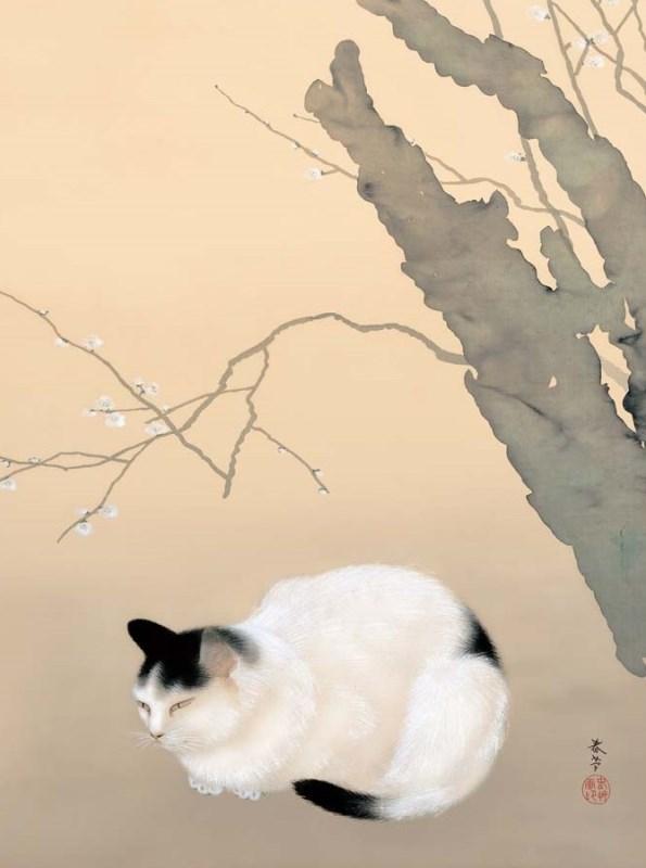 額絵 菱田春草 猫梅 f6サイズ 日本の名画シリーズ Shunso gk-a5-j2114