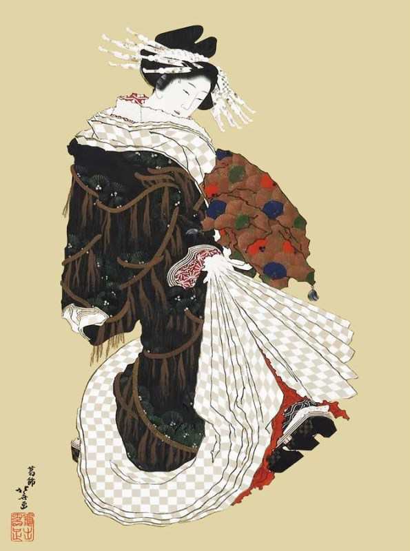 額絵 葛飾北斎 年始回りの遊女図 f8サイズ 日本の名画シリーズ Hokusai gk-a5-j2132-f8（p114） （J2-132/f8）