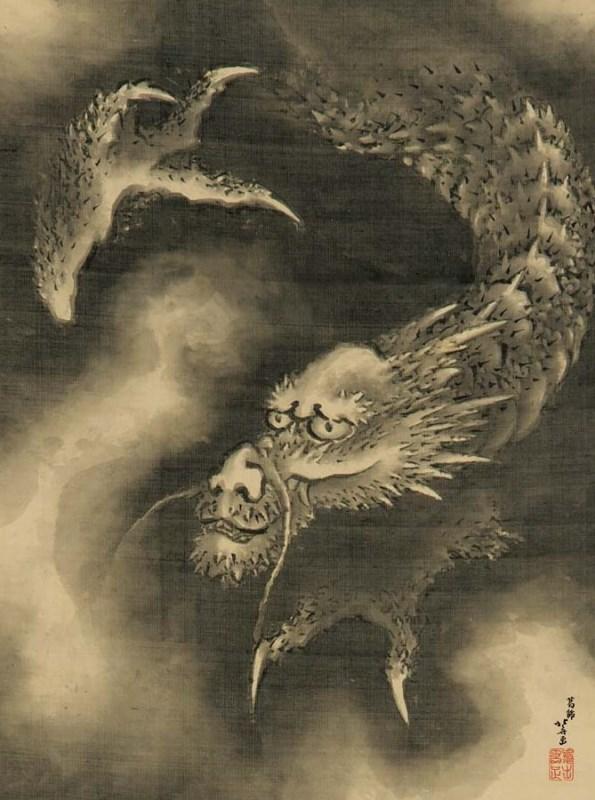 美品 掛け軸 葛飾北斎筆「雲龍図」名画 水墨画 印刷 厄除け 第36期竜王戦第4局対局室の葛飾北斎《雲龍図》について | 小樽芸術村