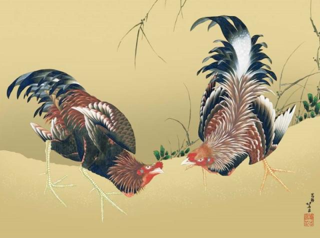 額絵 葛飾北斎 軍鶏図 f6サイズ 日本の名画シリーズ Hokusai gk-a5-j2137-