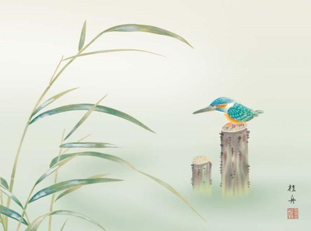 額絵 長江桂舟 翡翠 f8サイズ 現代日本画シリーズ 季節の名鳥 gk-