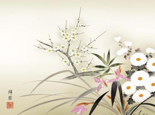 額絵 山本祥園 四君子 f8サイズ 現代日本画シリーズ 花鳥画 年中