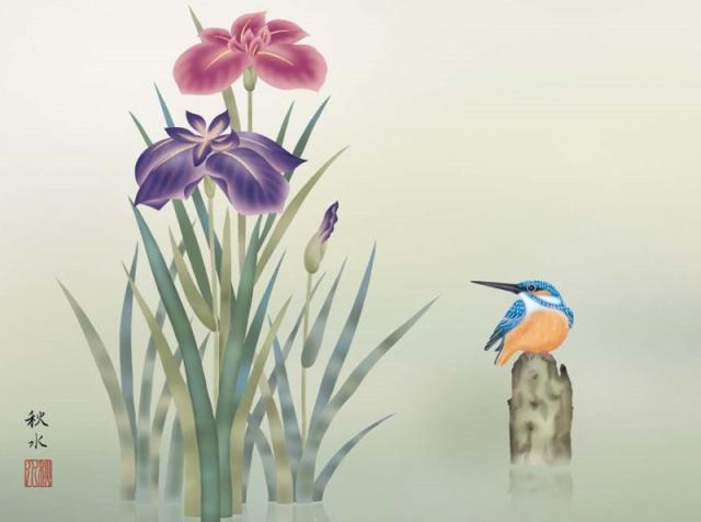 額絵 浮田秋水 菖蒲 f8サイズ 現代日本画シリーズ 花鳥画 夏飾り gk-