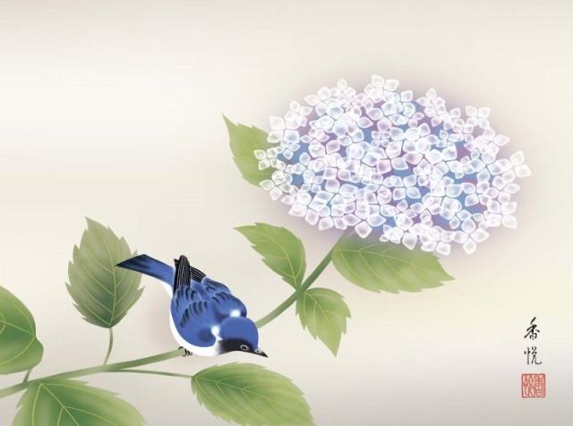 額絵 西尾香悦 紫陽花 f8サイズ 現代日本画シリーズ 花鳥画 夏飾り