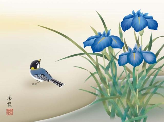 高精細デジタル版画 額装絵画 現代日本画シリーズ 花鳥画 夏飾り