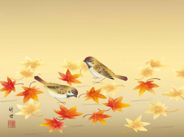 額絵 田村竹世 紅葉に小鳥 f8サイズ 現代日本画シリーズ 花鳥画