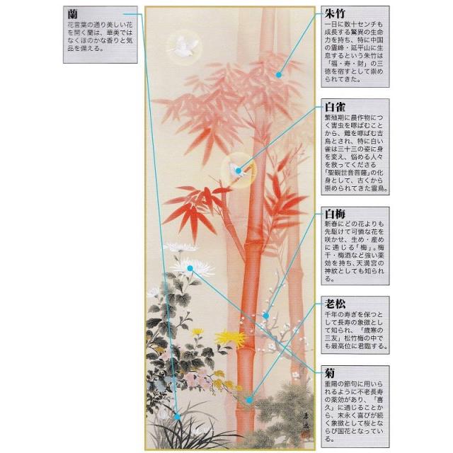 10年保証 掛け軸 開運画 開運花鳥 吉祥四君子繚乱図 根本 孝逸 尺五 桐箱付き 吉祥四君子繚乱図／きっしょうしくんしりょうらんず 幅44.5×高さ約