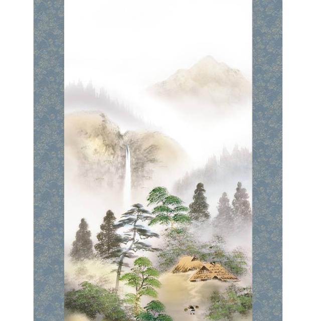 掛軸 年中飾り山水画 彩色山水 悠景彩遷 尺三 伊藤渓山 [KZ2MB1-