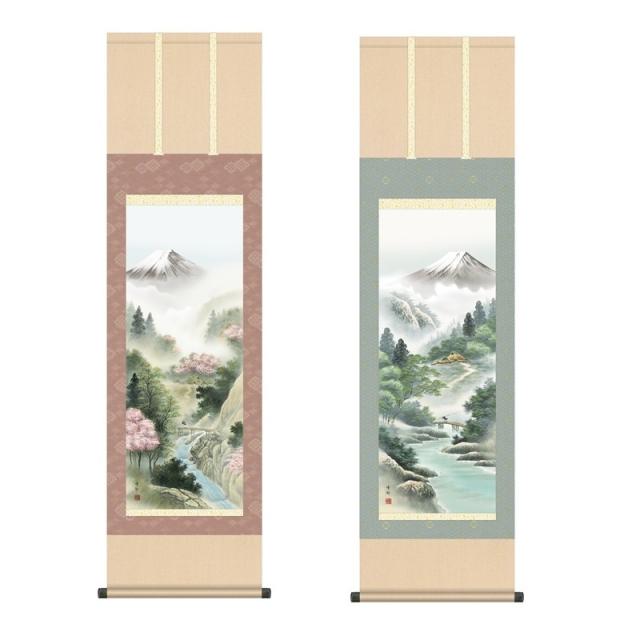 掛軸 [山水画]春夏秋冬四幅揃セット 【富士賞翫】 [尺三] [中山雪邨