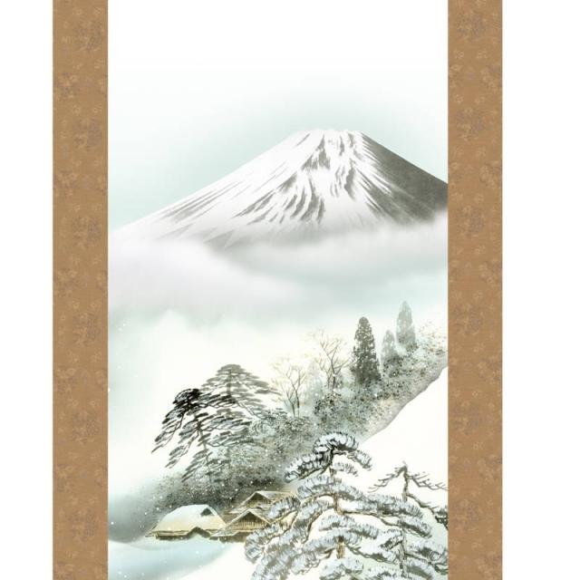 掛け軸 高精細巧芸画 純国産掛け軸 山水画 中山 雪邨 「雄峰水