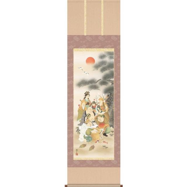 掛け軸 玉苑 七福神 絹本 希少 軸装 茶道具 掛軸 美品 です。 掛軸 玉