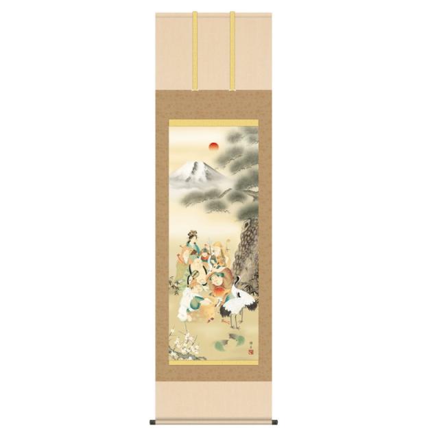 掛軸 日本画 縁起画 鵜飼雄平  七福神万笑之図 (しちふくじんばんしょうのず) 尺五 (KZ3D5-100) (代引き不可)の通販は
