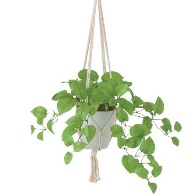 人工観葉植物 ライムポトス ブッシュ ハンキング ポット付き 高さ25×長さ45（総全長約85）cm （P118-99532) （代引き不可） インテリアグリーン フェイクグリーンの通販は 14,890円