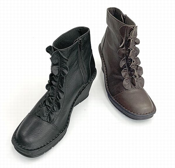 ブーティー ブーツ レディースシューズ レディースファッション 靴 厚底 ウェッジ フリル飾り フリル加工 女性らしさ しっかりした