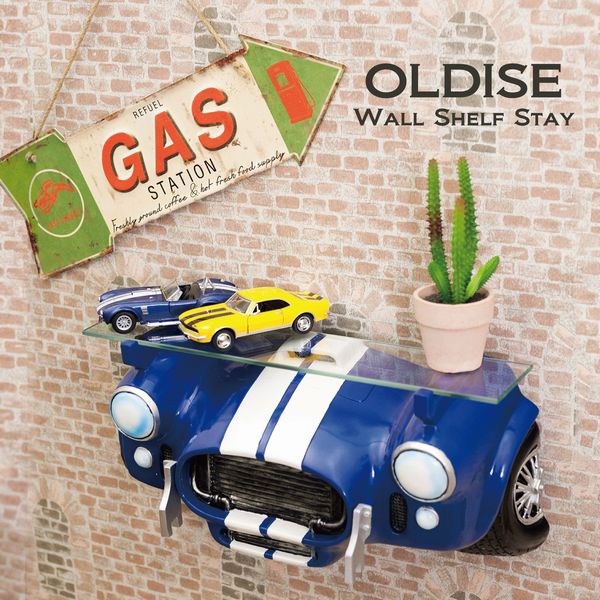 ウォールシェルフ ラック シェルフ 本棚 家具 インテリア オールディーズ CAR HEADシェルフ BLUE アメリカン雑貨 カーヘッド 天板ガラス 【送料無料】
