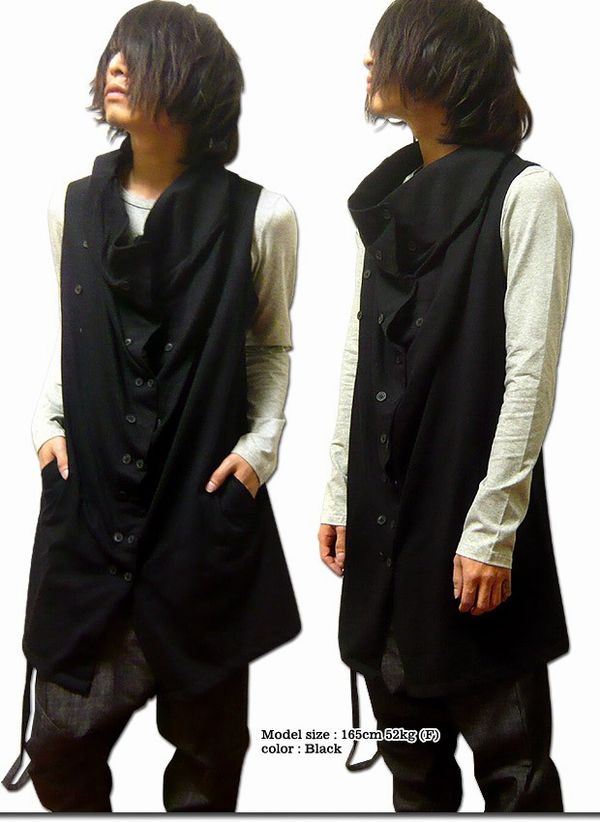 前開き ベスト ジレ トップス メンズファッション サロン系 ROCK系 フロント多数ボタン付 アフガンネック　ロングベスト オールシーズン 前開き ベスト ジレ トップス メンズファッション サロン系 ROCK系