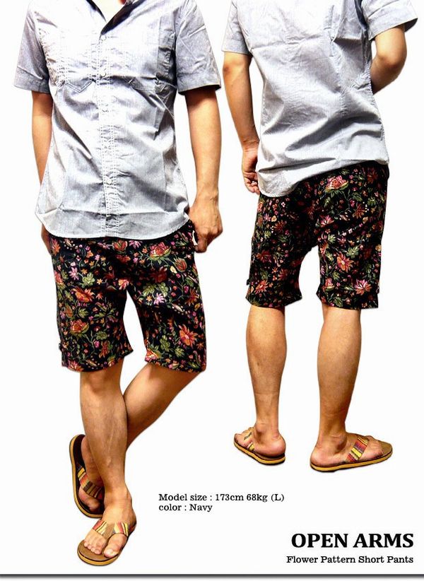 ショート ハーフパンツ ボトムス パンツ メンズファッション 花柄プリント セレブリゾートスタイル サルエルシルエット 総柄プリント
