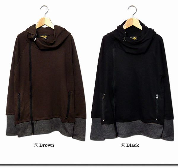 パーカー トップス メンズファッション 高度なレイヤードスタイル ボリュームネック 配色切替　フェイクレイヤード　ジップパーカー パーカー トップス メンズファッション 高度なレイヤードスタイル