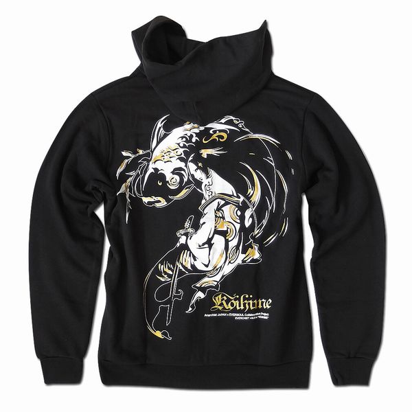 パーカー トップス メンズファッション 柔らかい生地 着心地抜群 エロかっこいい 鯉ガール 大胆プリント 裏起毛ジップパーカー EVERSOUL