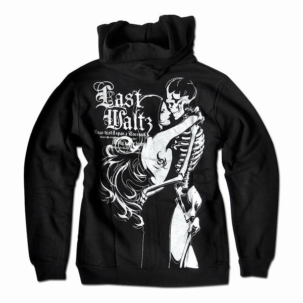 パーカー トップス メンズファッション 柔らかい生地 着心地抜群 エロかっこいい スカルガール 大胆プリント 裏起毛ジップパーカー 杢調