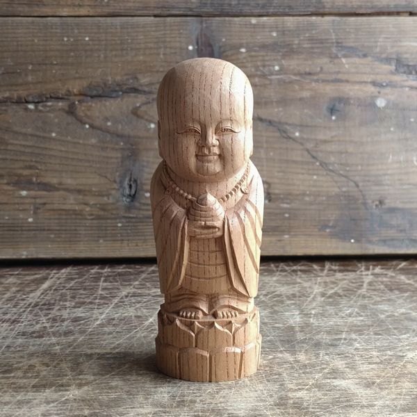 オブジェ 置き物 インテリア雑貨 家具 インテリア ケヤキ材 丸地蔵 13cm 工芸品 木彫品 銘木ケヤキ材使用 手彫り 一つ一つ表情違う 【送料無料】