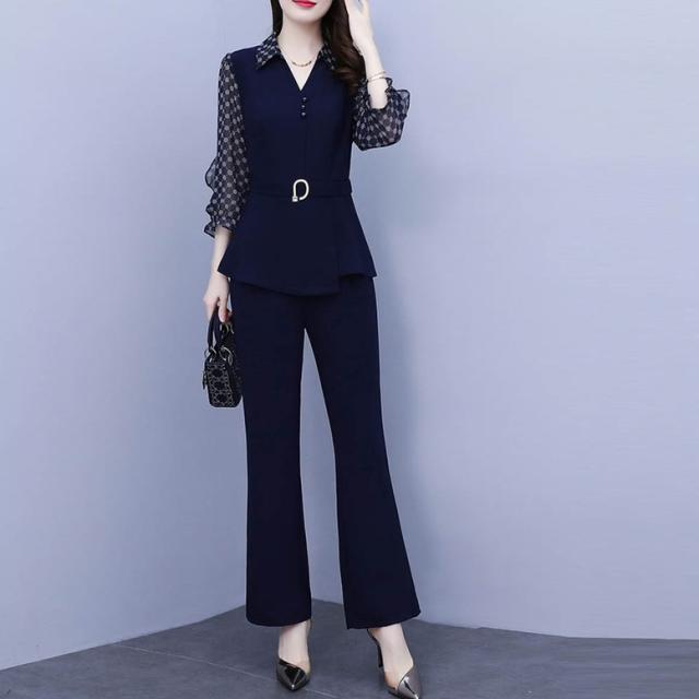 セットアップ レディース パンツスーツセットアップ ツーピース 2点セット 上下セット スーツ パンツスーツ シアースリーブ Vネック ペプラム トップス ワイドパンツ 紺 ネイビー 大人可愛い きれいめ 上品 エレガント フォーマル ガーリー 春 夏 秋 冬 二次会 お呼ばれの通販は 5,151円
