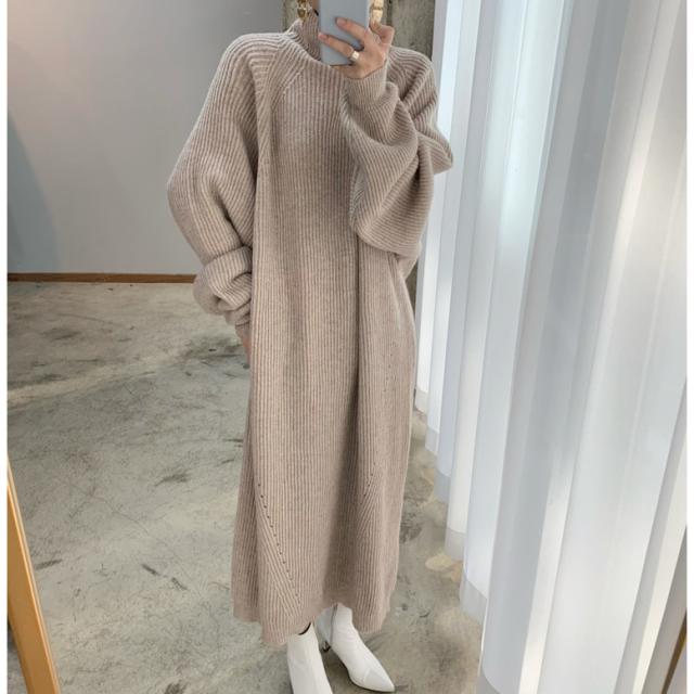 ニットワンピース レディース ワンピース リブニットロングワンピース ルーズニットワンピース ロングワンピース ハイネック 長袖 ロング丈 ミモレ丈 ドロップショルダー 無地 オシャレ シンプル 可愛い キレイめ 上品 フェミニン カジュアル 大人可愛い エレガント ガーリーの通販は 5,980円