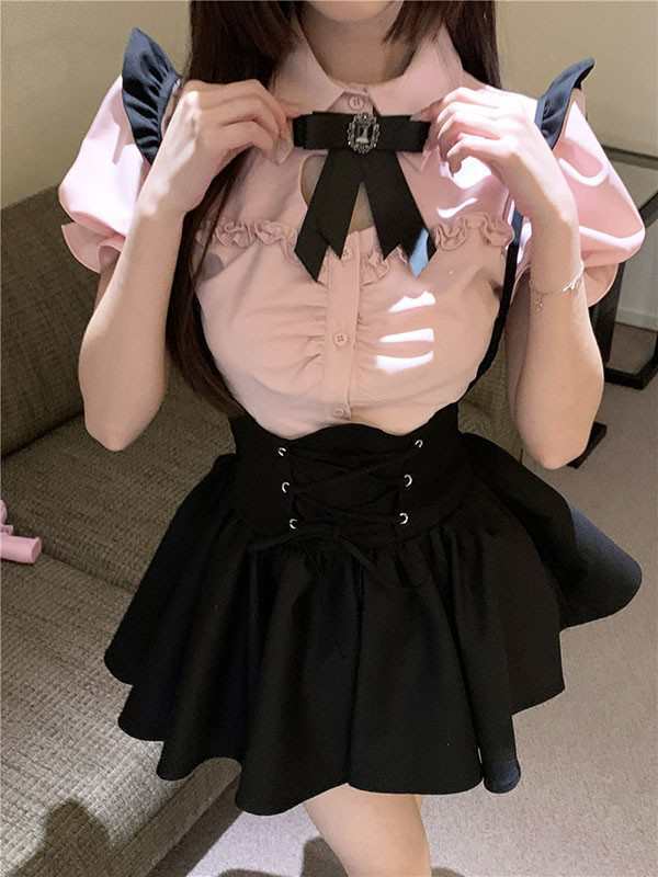 サロペットスカート シャツ ワンピース ショートドレス アイドル服 ギャル ショート スカート ひざ丈ロリータの通販はau PAY マーケット -  CHILS | au PAY マーケット－通販サイト