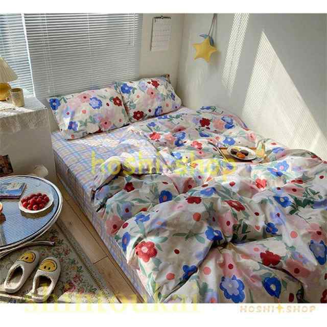 花柄 布団カバーセット シングル セミダブル 可愛い 北欧風 寝具 ベッドカバー 掛け布団カバー フラットシーツ シーツカバー ボックスシの通販は