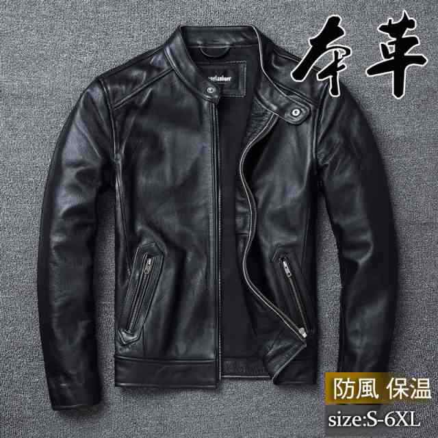 ライダースジャケット メンズ シングル 革ジャン 本革 レザージャケット 皮ジャン バイク レザー スタンド襟 ブルゾン B系 秋の通販は
